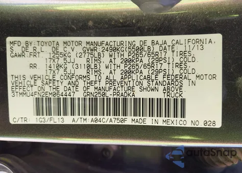 2014 Toyota Tacoma Base V6 из США, поврежденный, VIN 3TMMU4FN2EM064447